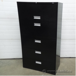 Staples Black 5 Drawer Lateral File Cabinet, Locking